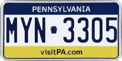 PA license plate MYN3305
