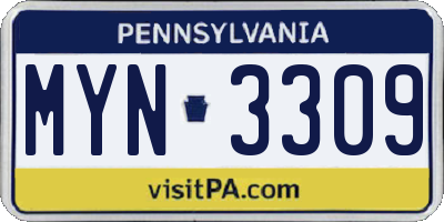 PA license plate MYN3309