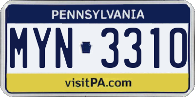 PA license plate MYN3310