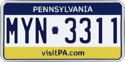 PA license plate MYN3311