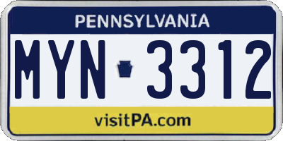 PA license plate MYN3312