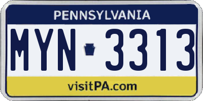 PA license plate MYN3313