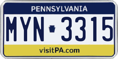 PA license plate MYN3315