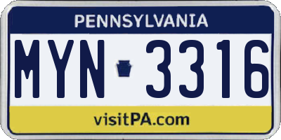 PA license plate MYN3316