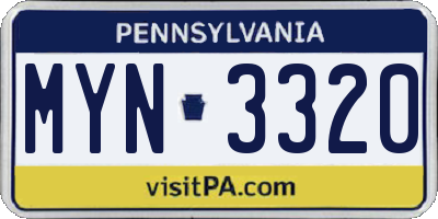 PA license plate MYN3320