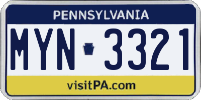PA license plate MYN3321