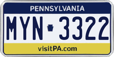 PA license plate MYN3322