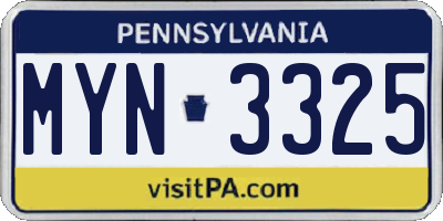 PA license plate MYN3325