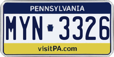 PA license plate MYN3326