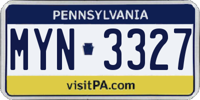 PA license plate MYN3327