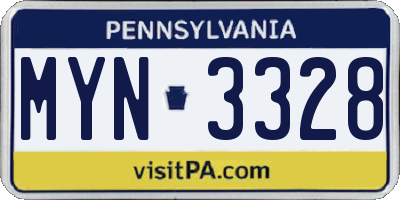 PA license plate MYN3328
