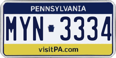 PA license plate MYN3334