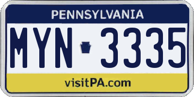 PA license plate MYN3335