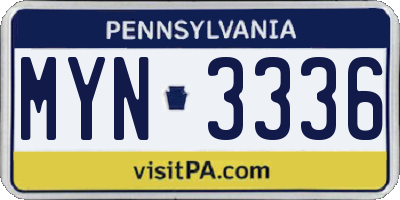 PA license plate MYN3336