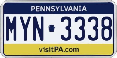 PA license plate MYN3338