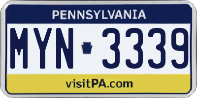 PA license plate MYN3339