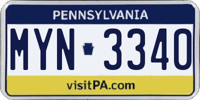 PA license plate MYN3340