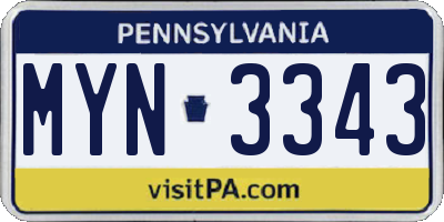 PA license plate MYN3343
