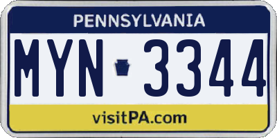 PA license plate MYN3344