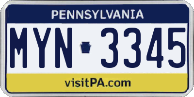 PA license plate MYN3345