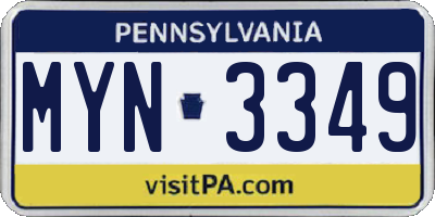 PA license plate MYN3349