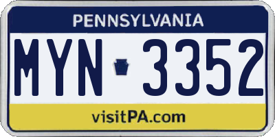 PA license plate MYN3352