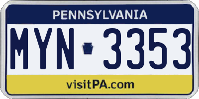 PA license plate MYN3353