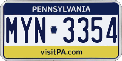 PA license plate MYN3354