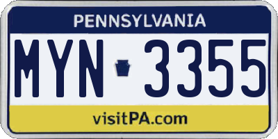 PA license plate MYN3355