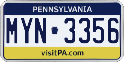 PA license plate MYN3356