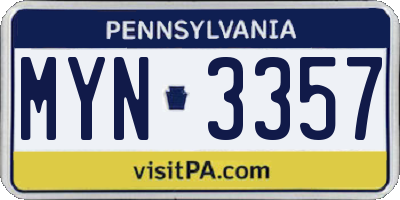 PA license plate MYN3357