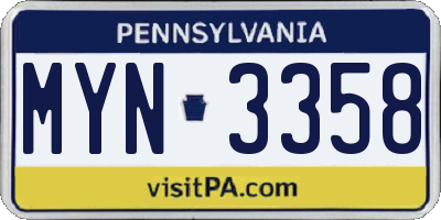 PA license plate MYN3358