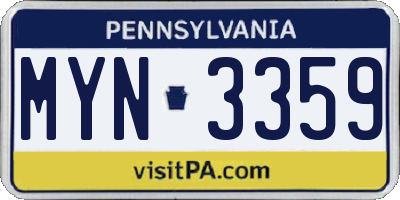 PA license plate MYN3359