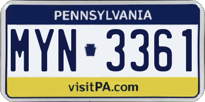 PA license plate MYN3361