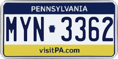 PA license plate MYN3362
