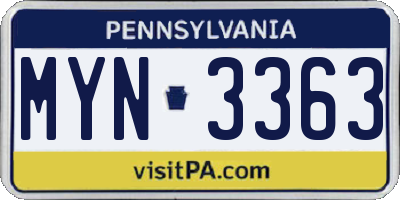 PA license plate MYN3363