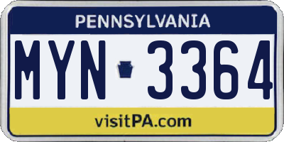 PA license plate MYN3364