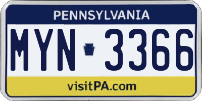 PA license plate MYN3366