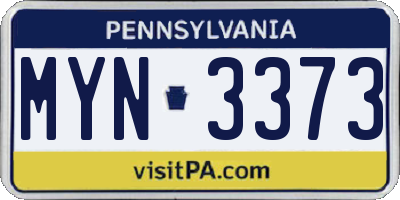 PA license plate MYN3373