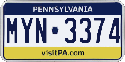 PA license plate MYN3374