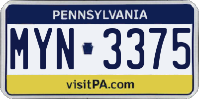 PA license plate MYN3375