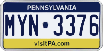 PA license plate MYN3376