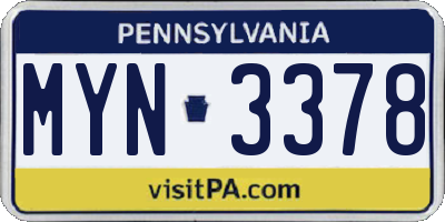 PA license plate MYN3378