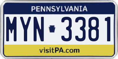 PA license plate MYN3381