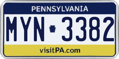PA license plate MYN3382