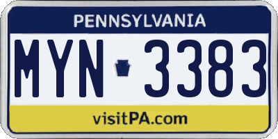 PA license plate MYN3383