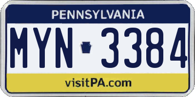 PA license plate MYN3384