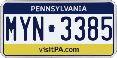 PA license plate MYN3385