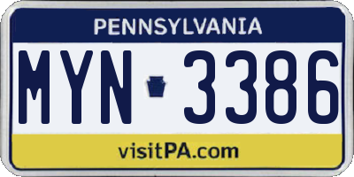 PA license plate MYN3386