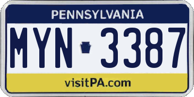 PA license plate MYN3387